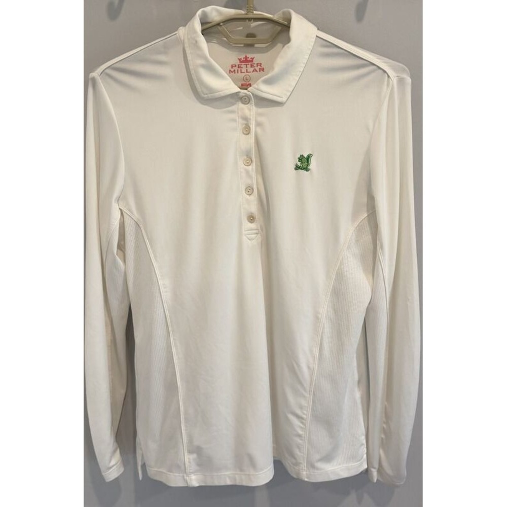 Peter Millar Womens White Long Sleeve Vented 50+ UPF E4 Wicking Shirt Squirrel L